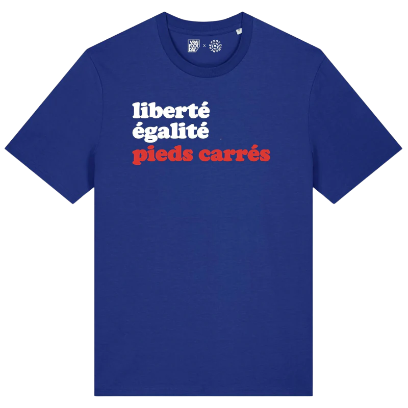 T-Shirt bleu "Liberté, égalité, pieds carrés"